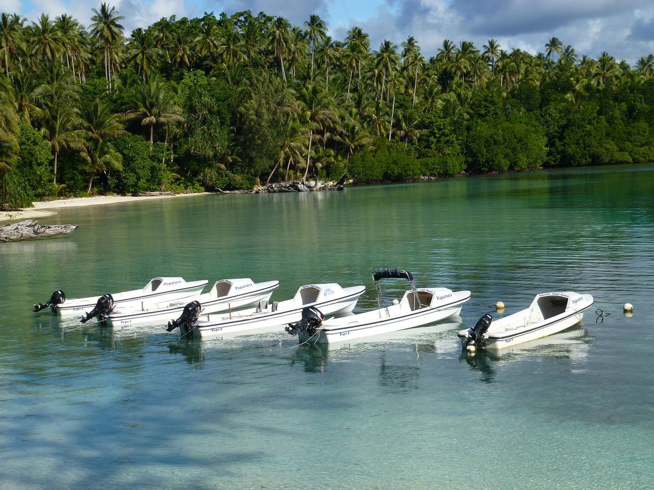 Fishing boats at Papatura Island Retreat