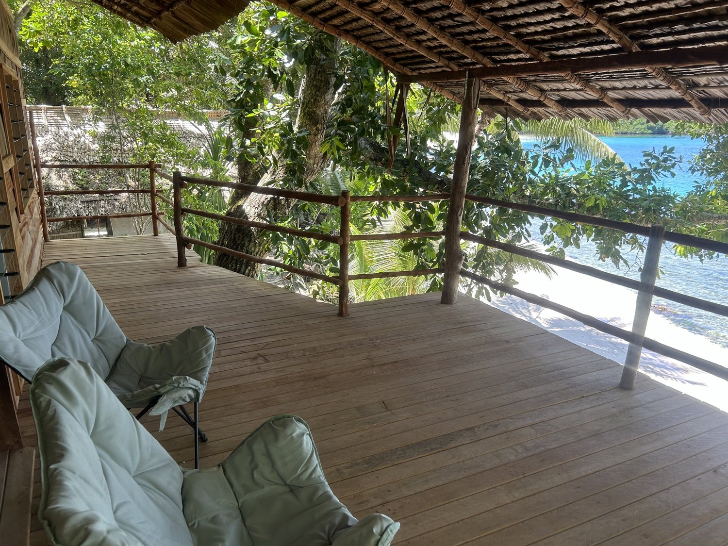 Upper level deck of the Large Double Story bungalow at Papatura