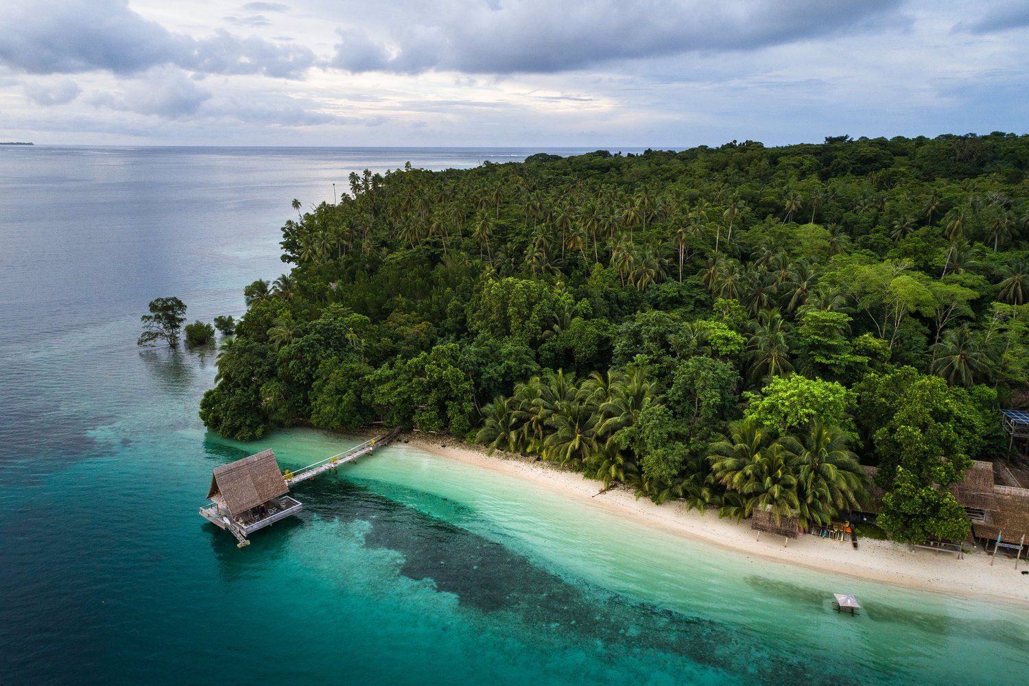 Leaf-haus bungalows along the beach at Papatura Island Retreat